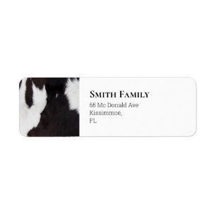 Cowhide Black and White Returadress Etikett