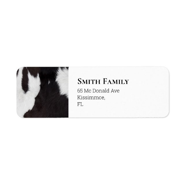 Cowhide Black and White Returadress Etikett (Framsidan)