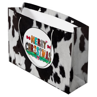 Cowhide Black White God jul Large Gift Bag