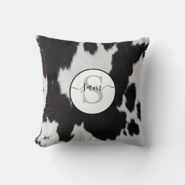 Cowhide Black White Monogram Kudde