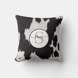Cowhide Black White Monogram Kudde