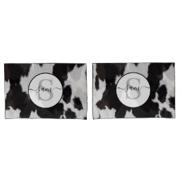 Cowhide Black White Monogram Pillowcase