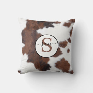 Cowhide Brown White Monogram Dekorativ kudde
