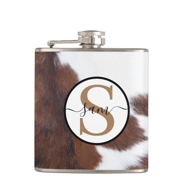 Cowhide Brown White Monogram Flash-enhet Fickplunta (Framsidan)