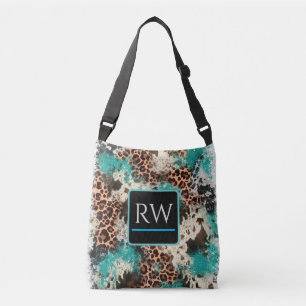 Cowhide Leopard Skriv ut turquise Tote Bag Axelväska