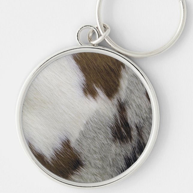 Cowhide Rund Silverfärgad Nyckelring (Framsidan)