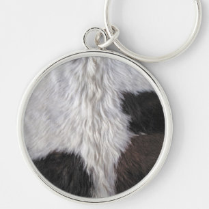 Cowhide Rund Silverfärgad Nyckelring