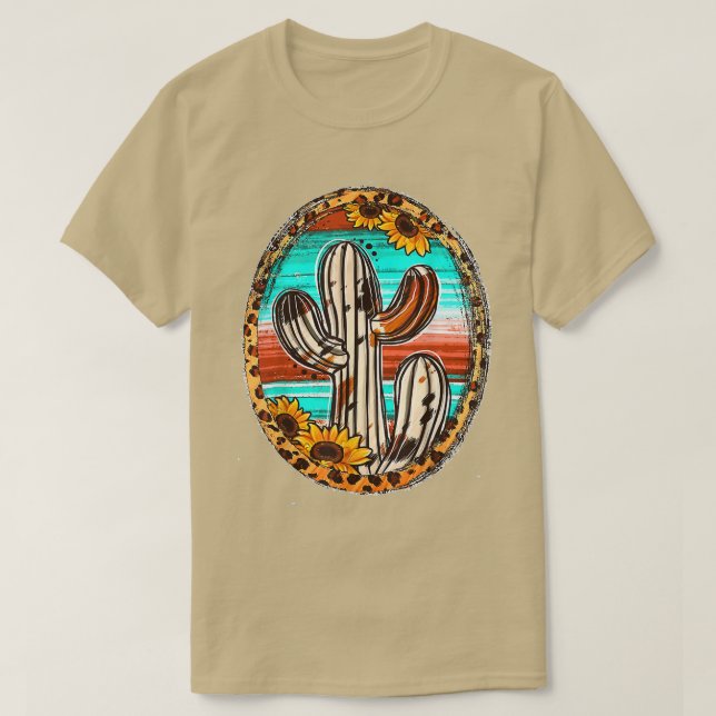 Cowhide Teas Cactus Serape Western Rodeo Cowgirl H T Shirt (Design framsida)