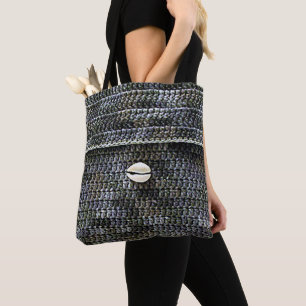 Cowrie Snäcka Grått Struktur Artisan Crochet Print Tygkasse