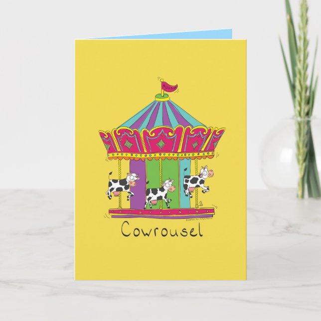 Cowrousel - Lustigt Cow Carousel-gratulationskort Kort (Framsida)