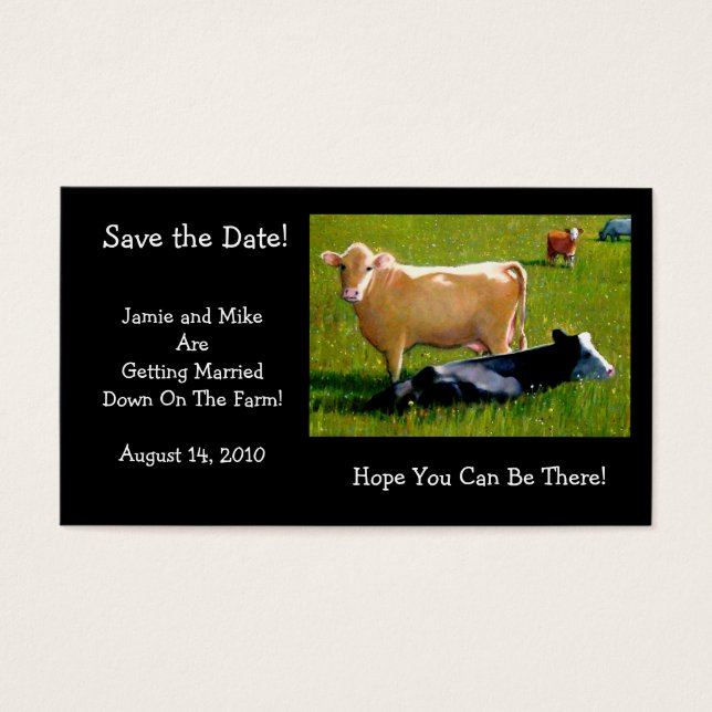 COWS: BRÖLLOP:FARM: SPARA DATE CARD VISITKORT (Framsidan)