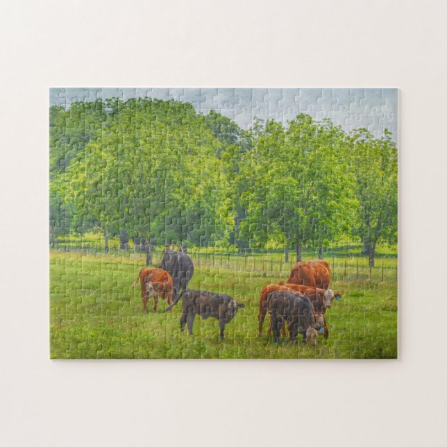 Cows Cattle Art Texas Farm Pasture Puzzle Pussel (Horisontell)