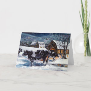 COWS: CHRISTMAS: SNÖ: ART: HOLSTEIN HELGKORT