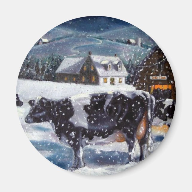 COWS: CHRISTMAS: SNÖ: ART: HOLTEIN MAGNET (Framsidan)