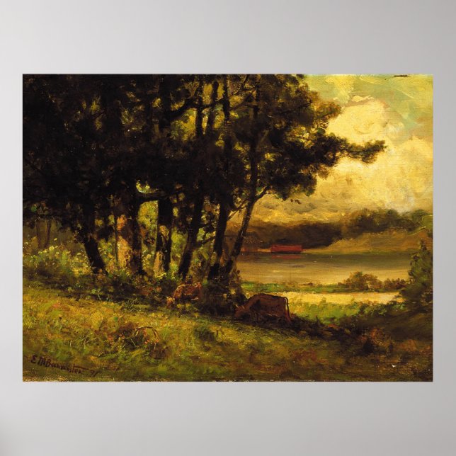 Cows Grazing Near River - Edward Banister Poster (Framsidan)