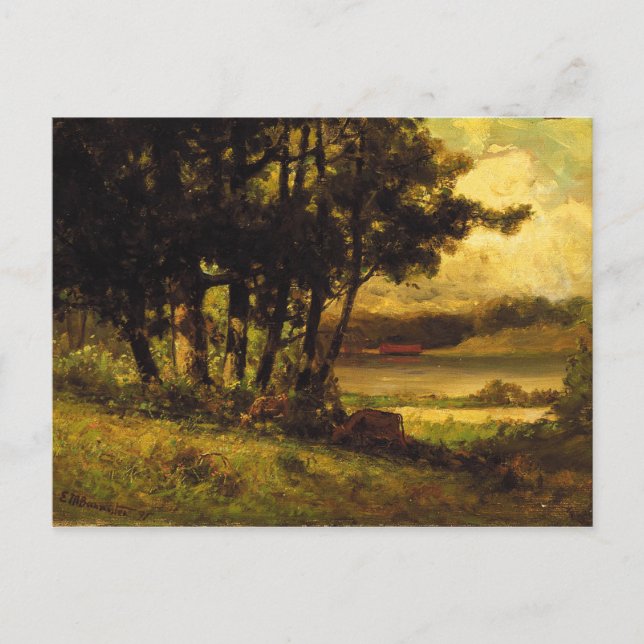 Cows Grazing Near River - Edward Banister Vykort (Framsida)