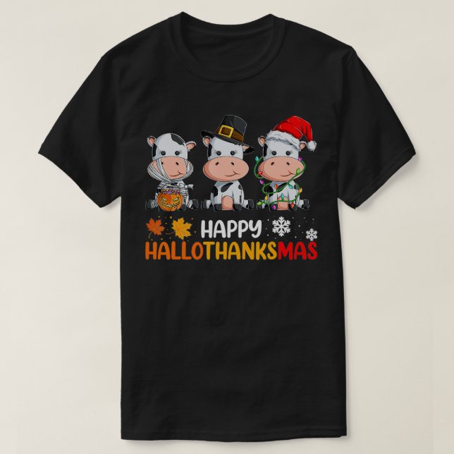 Cows Lycklig Hallothanksmas Halloween Thanksgiving T Shirt (Design framsida)