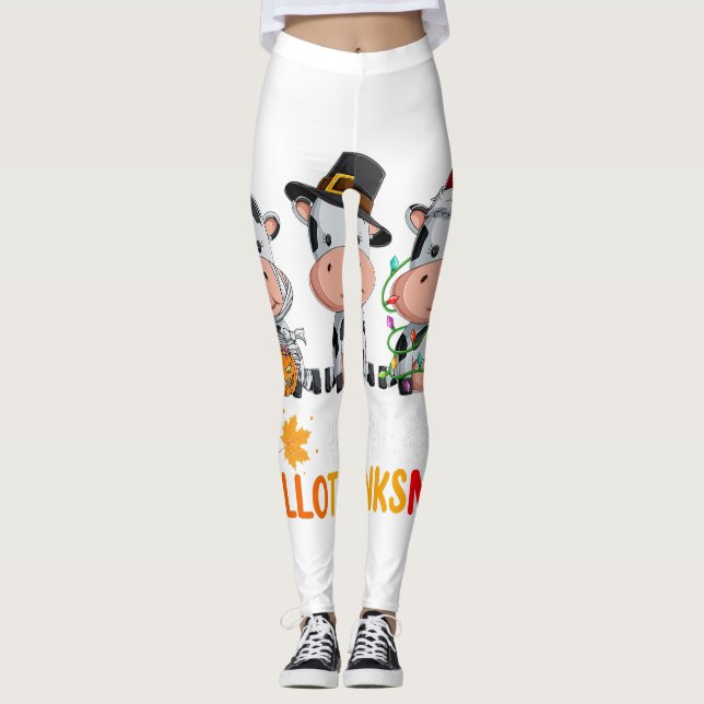 Cows Lycklig Hallothanksmas Shirt, Halloween Thank Leggings (Framsida)
