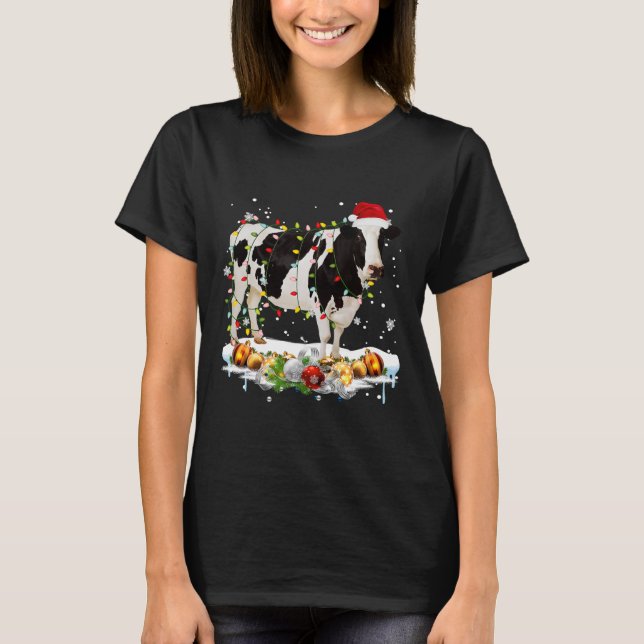 Cows Santa Älskare Julafton Ljus T Shirt (Framsida)