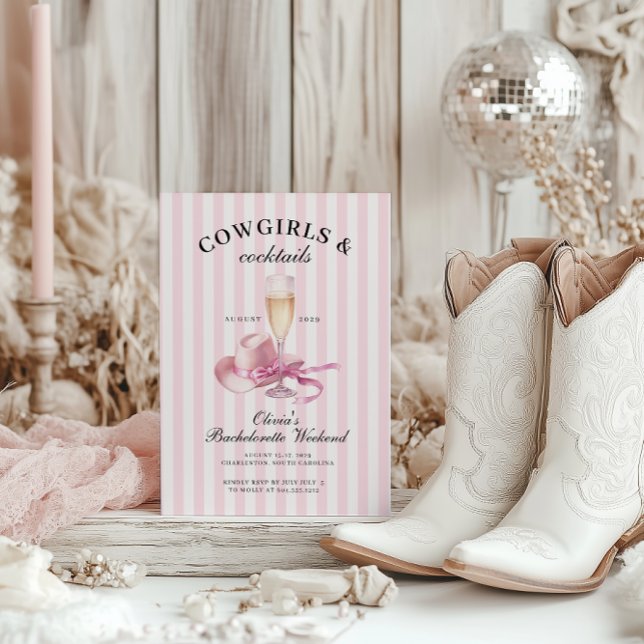 Cowtjejer och Cocktails Bachelorette Helg Inbjudningar (Cowgirls and Cocktails Trendy Bachelorette Weekend Invitation )