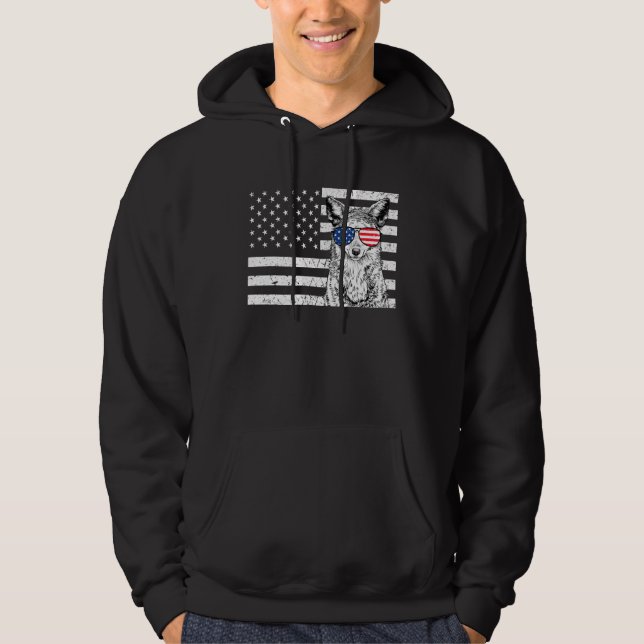 Coyote 4th of July Animal US American Flag Wolf Pa Hoodie (Framsida)