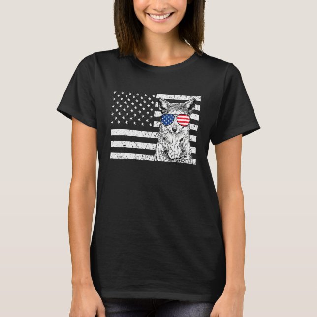 Coyote 4th of July Animal US American Flag Wolf Pa T Shirt (Framsida)