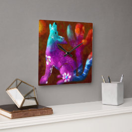 Coyote Abstrakt Art Saguaro Cactus Desert Brown Fyrkantig Klocka