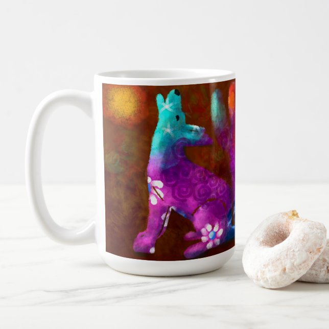 Coyote Abstrakt Art Saguaro Cactus Desert Brown Kaffemugg (Med munk)