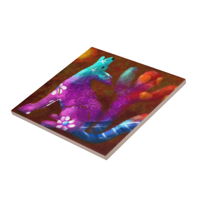 Coyote Abstrakt Art Saguaro Cactus Desert Brown Kakelplatta (Sidan)