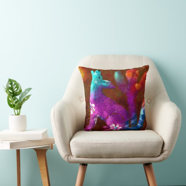 Coyote Abstrakt Art Saguaro Cactus Desert Brown Kudde (Stol)