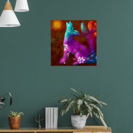 Coyote Abstrakt Art Saguaro Cactus Desert Brown Poster