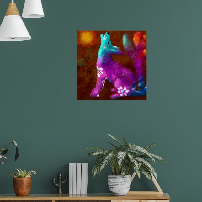 Coyote Abstrakt Art Saguaro Cactus Desert Brown Poster (Vardagsrum 1)