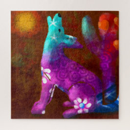 Coyote Abstrakt Art Saguaro Cactus Desert Brown Pussel