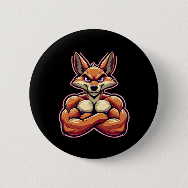 Coyote Flexing Muscles Fläkt Älskare Bodybuilding  Knapp (Framsida)