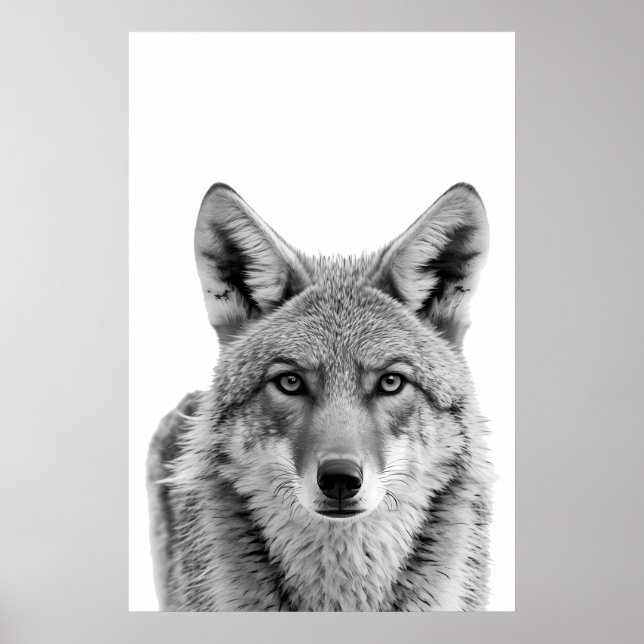Coyote Head Porträtt art Black white Poster (Framsidan)