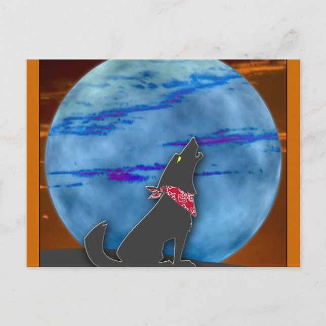 Coyote Howling vid Blue Måne Vykort (Framsida)