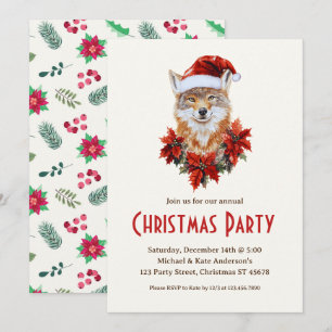 Coyote i Santa Hat Poinsettias Party Inbjudningar