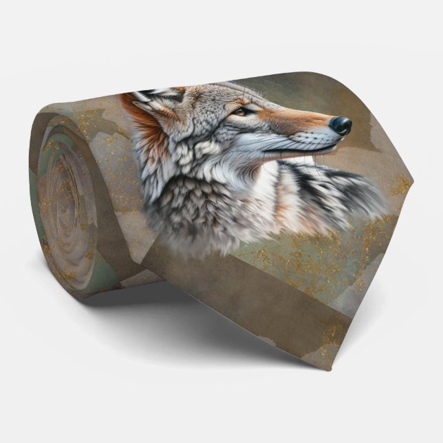 Coyote Mönster Tribal Svart Grå Brun Nyans Slips (Rullad)