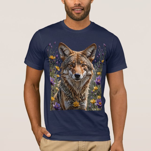 Coyote omringad av American Pasque Flower T Shirt (Framsida)