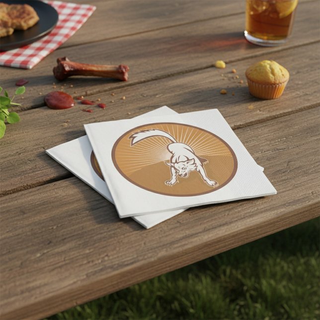 Coyote Retro Sunset Vintage Wilderness Animal Art Pappersservett (Skapare uppladdad)