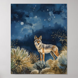 Coyote under stjärnorna öken natt poster