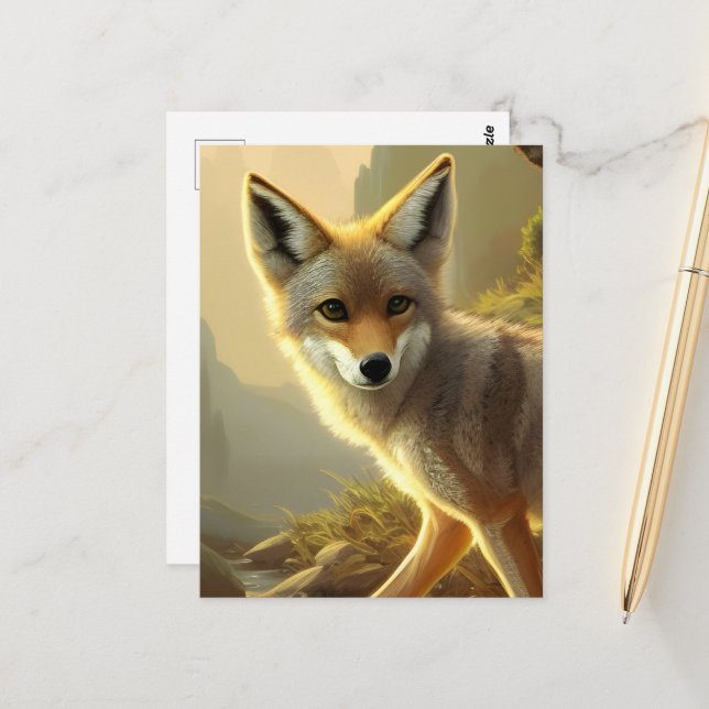 Coyote Valp Wildlife Porträtt Vykort (Fram/Back In Situ)