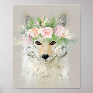 Coyote Wearing a Flower Krona Poster