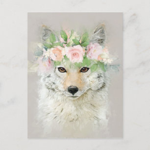 Coyote Wearing a Flower Krona Vykort