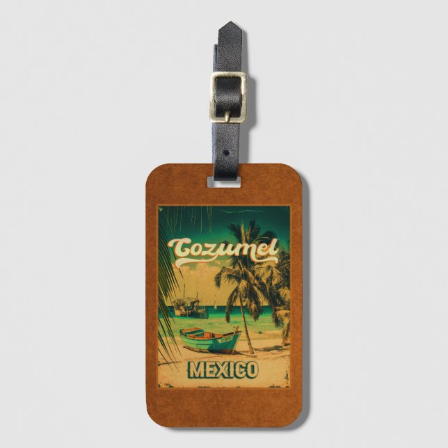 Cozumel Handflatan Träd Retro 80-talet, mexikanska Bagagebricka (Framsida vertikal)