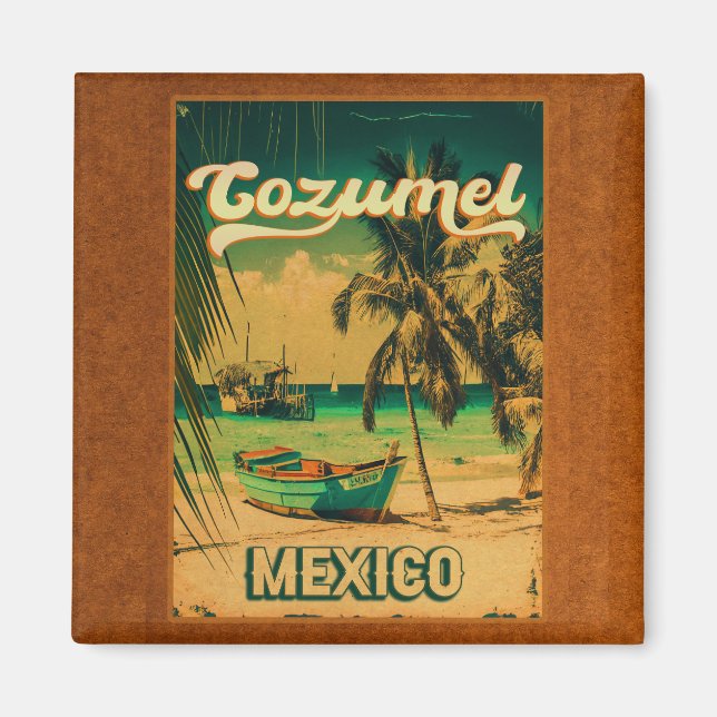 Cozumel Handflatan Träd Retro 80-talet, mexikanska Magnet (Framsidan)