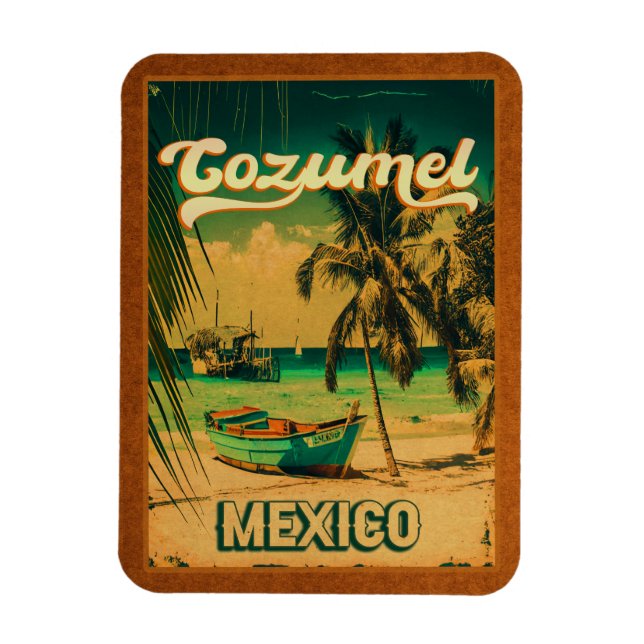 Cozumel Handflatan Träd Retro 80-talet, mexikanska Magnet (Vertikal)