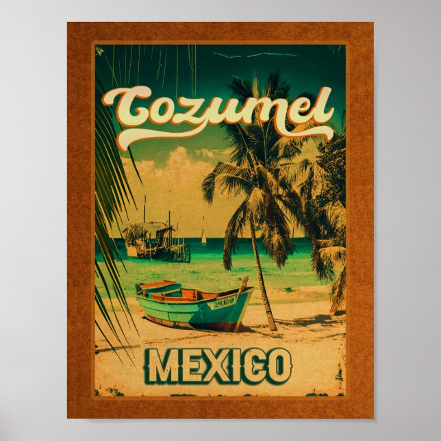 Cozumel Handflatan Träd Retro 80-talet, mexikanska Poster (Framsidan)