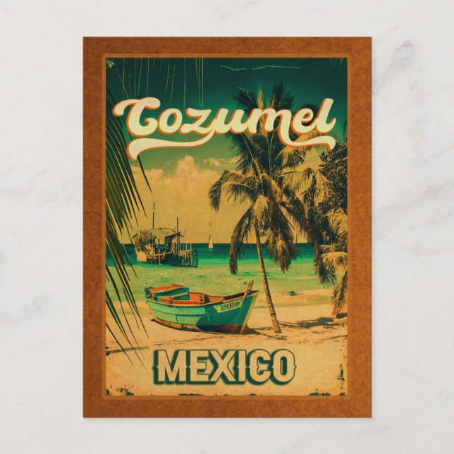 Cozumel Handflatan Träd Retro 80-talet, mexikanska Vykort (Framsida)