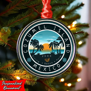 Cozumel Mexico Dyka Sunset Souvenir 80s Julgransprydnad Metall